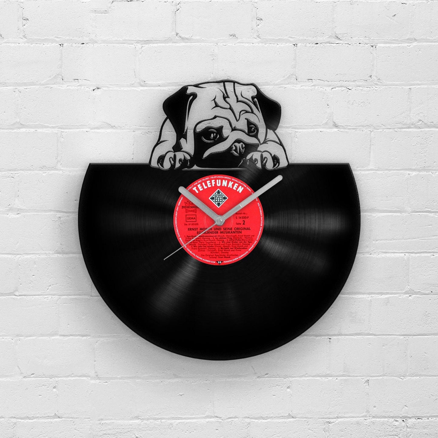 FUNNY PUG PORTRAIT - Vinyl Record Wall Clock