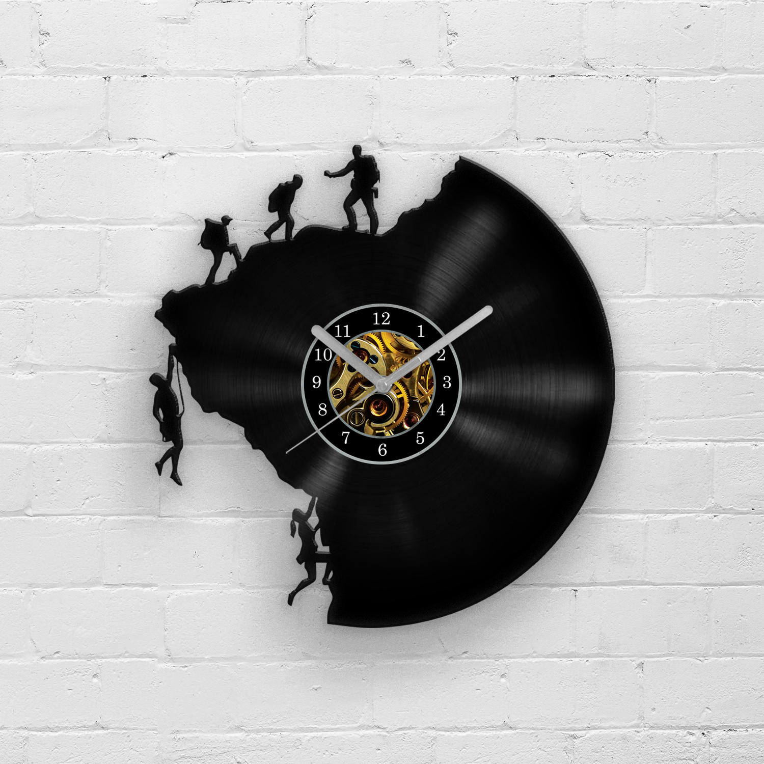 Rock Climbing Men Silhouette - Vinyl Record Wall Clock