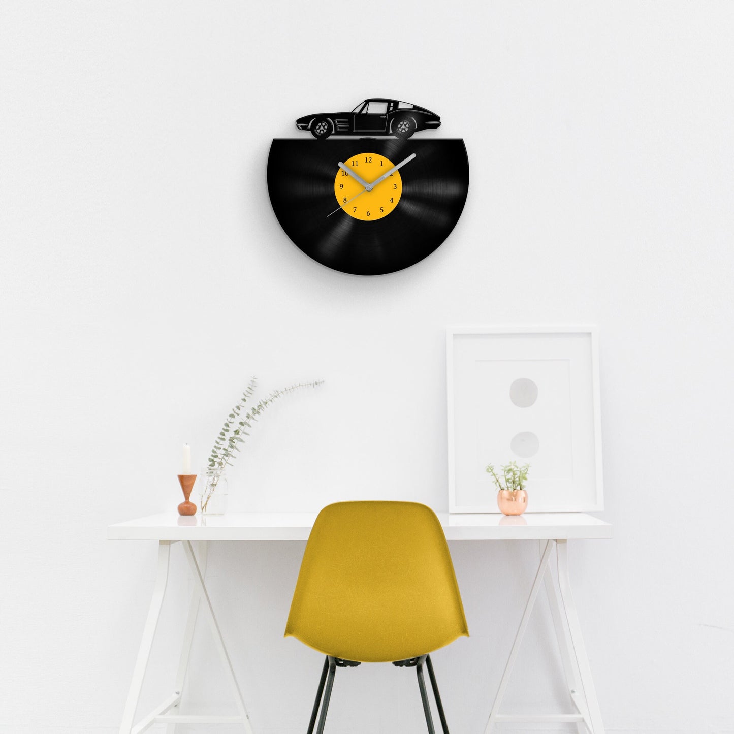 COOL OLD CAR SILHOUETTE - Vinyl Record Wall Clock