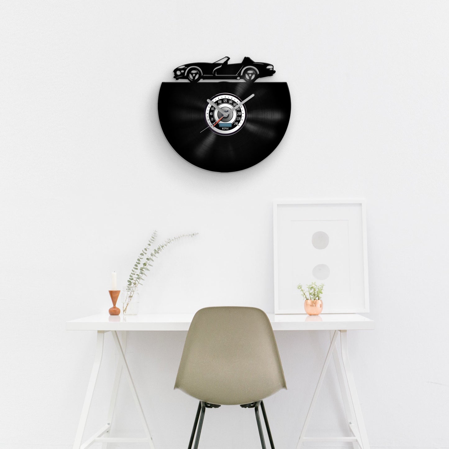 RETRO CAR SILHOUETTE - Vinyl Record Wall Clock 12"