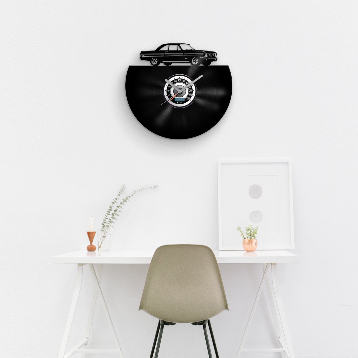 CLASSIC CAR SILHOUETTE - vinyl record clock