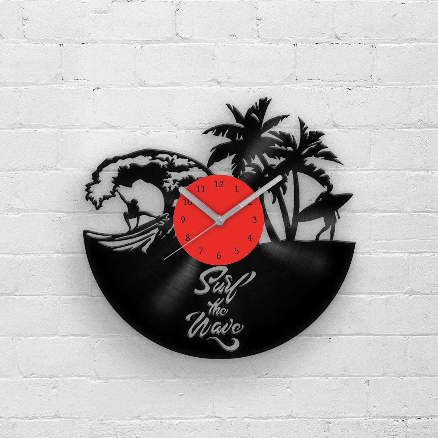 Surfer Silhouette Decor - Vinyl Record Wall Clock 12''