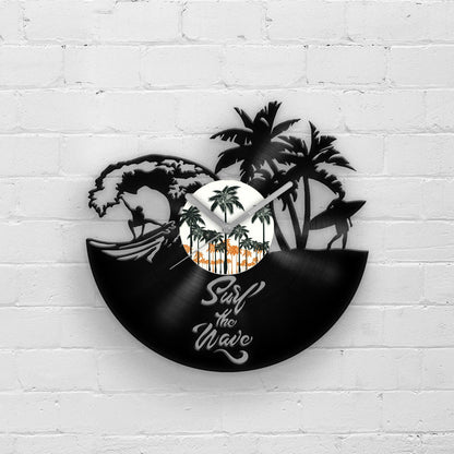 Surfer Silhouette Decor - Vinyl Record Wall Clock 12''