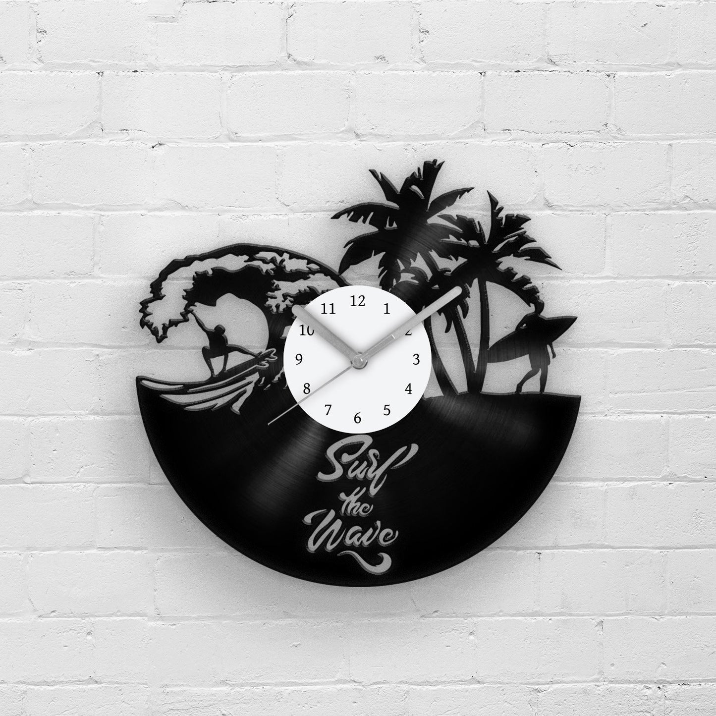 Surfer Silhouette Decor - Vinyl Record Wall Clock 12''