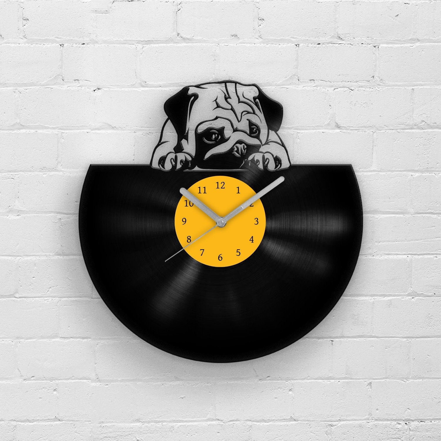 FUNNY PUG PORTRAIT - Vinyl Record Wall Clock