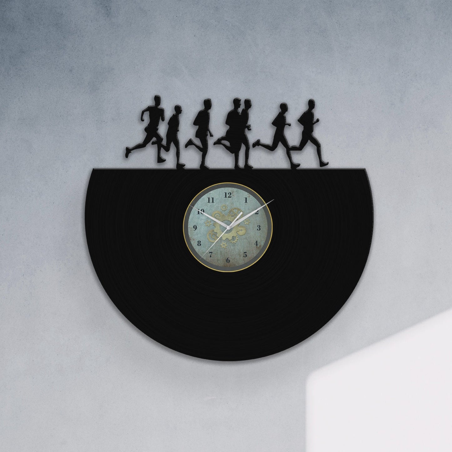 Running Men Silhouette - Vinyl Record Wall Clock 12''