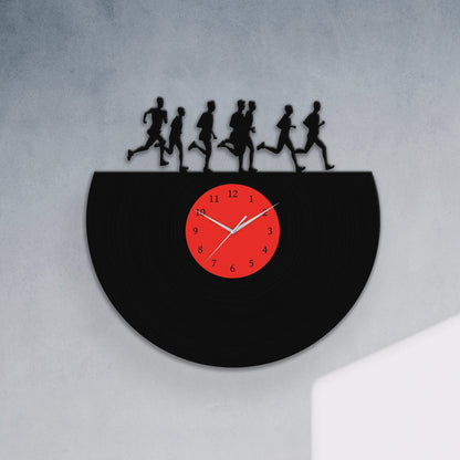 Running Men Silhouette - Vinyl Record Wall Clock 12''