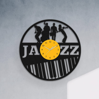 JAZZ MUSIC BAND SILHOUETTE - Vinyl Record Wall Clock