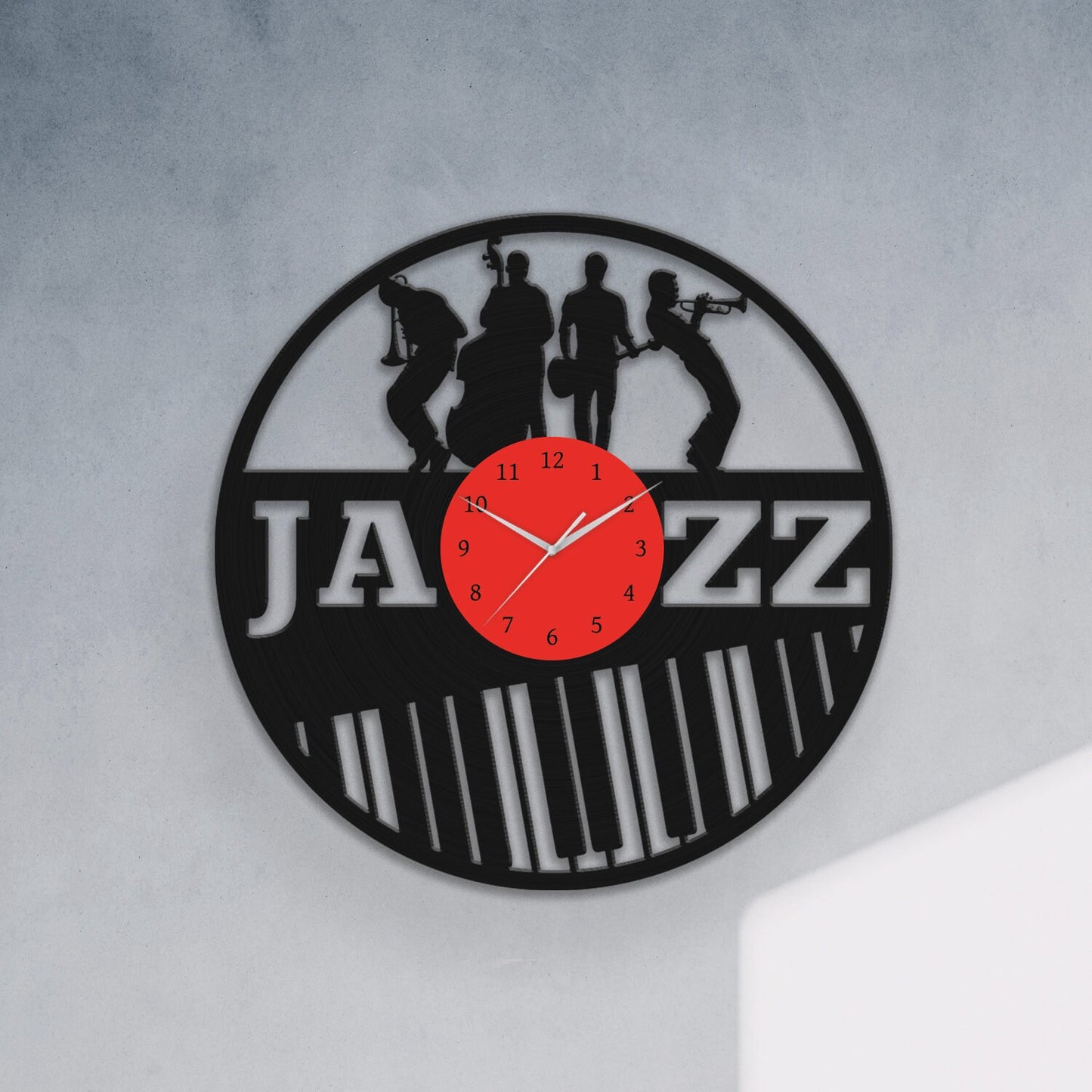 JAZZ MUSIC BAND SILHOUETTE - Vinyl Record Wall Clock