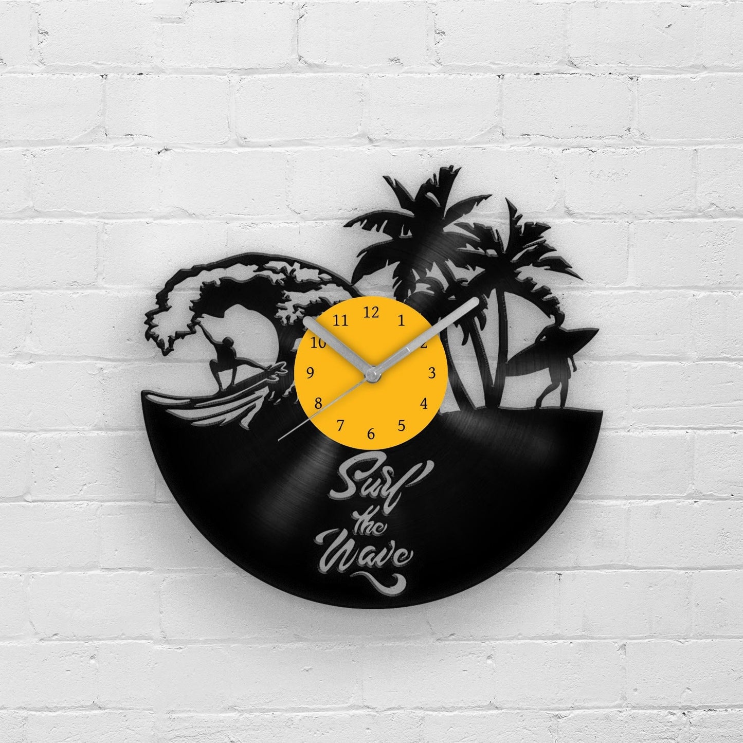 Surfer Silhouette Decor - Vinyl Record Wall Clock 12''