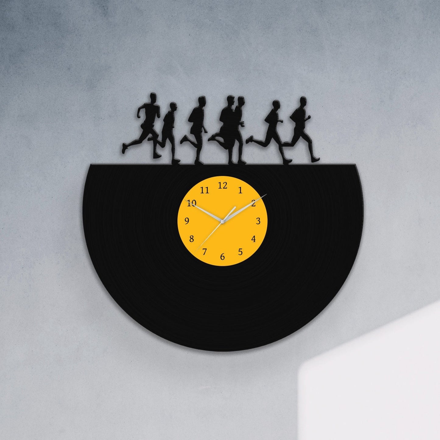 Running Men Silhouette - Vinyl Record Wall Clock 12''