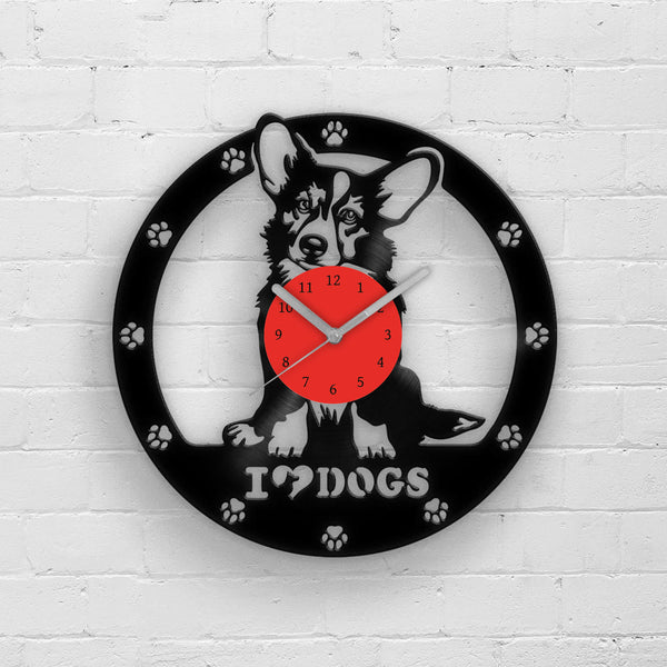 CORGI DOG - Vinyl Record Clock 12"