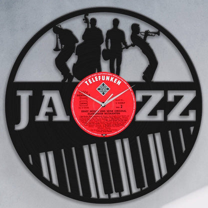 JAZZ MUSIC BAND SILHOUETTE - Vinyl Record Wall Clock