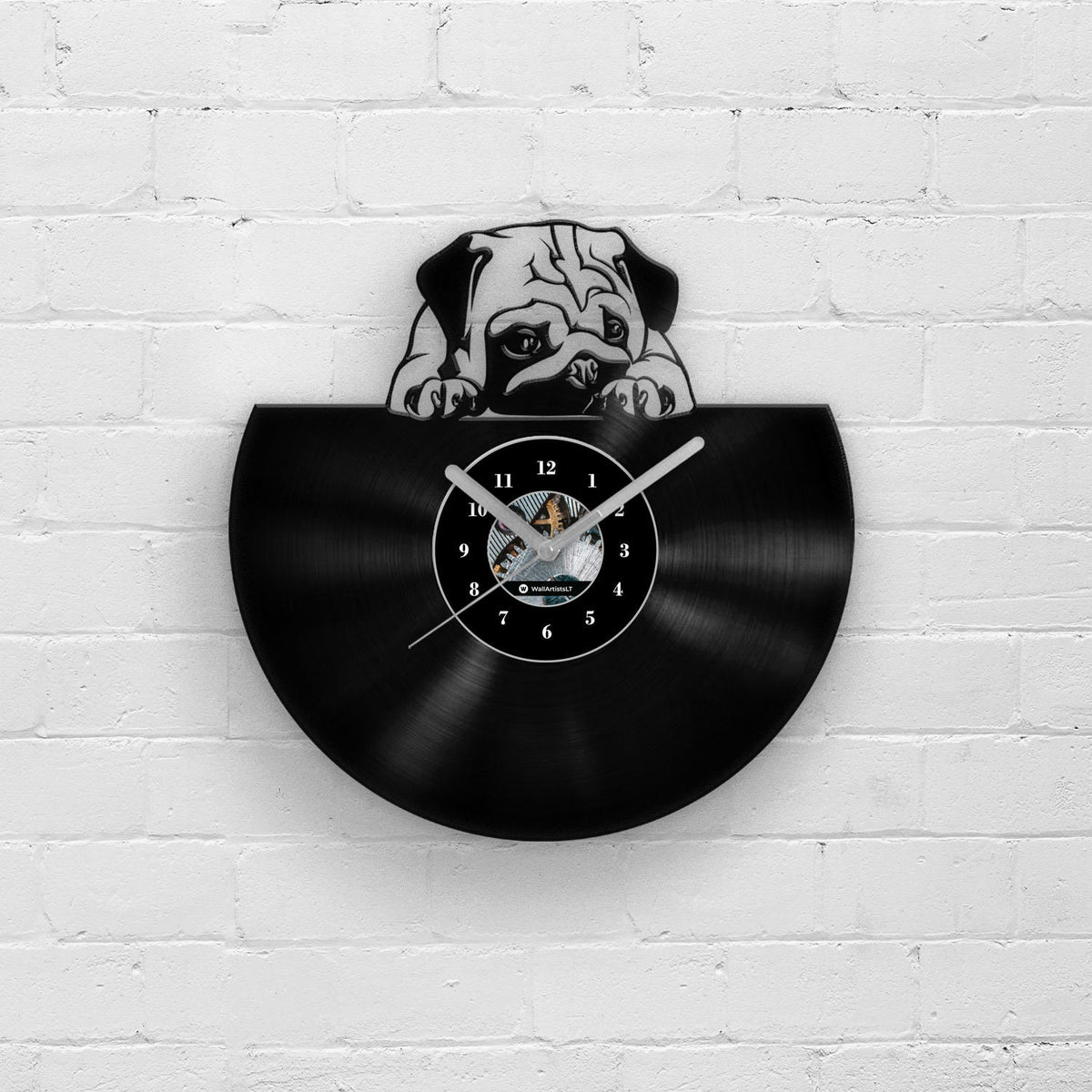FUNNY PUG PORTRAIT - Vinyl Record Wall Clock